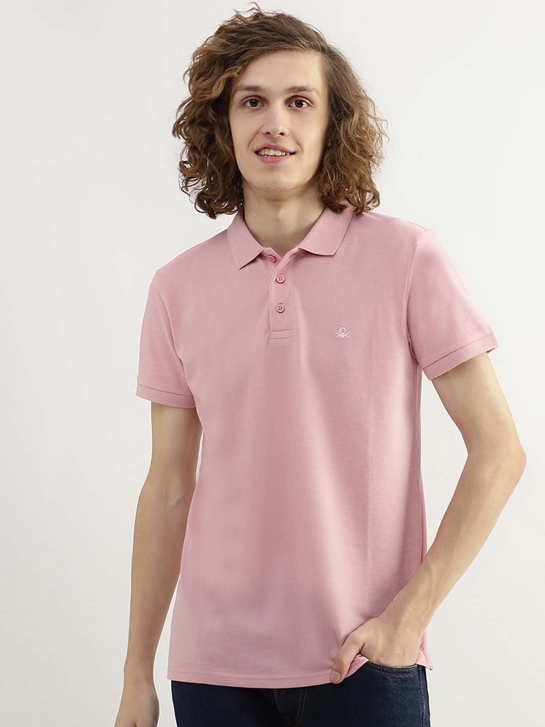 

United Colors of Benetton Men Polo Collar T-shirt, Pink
