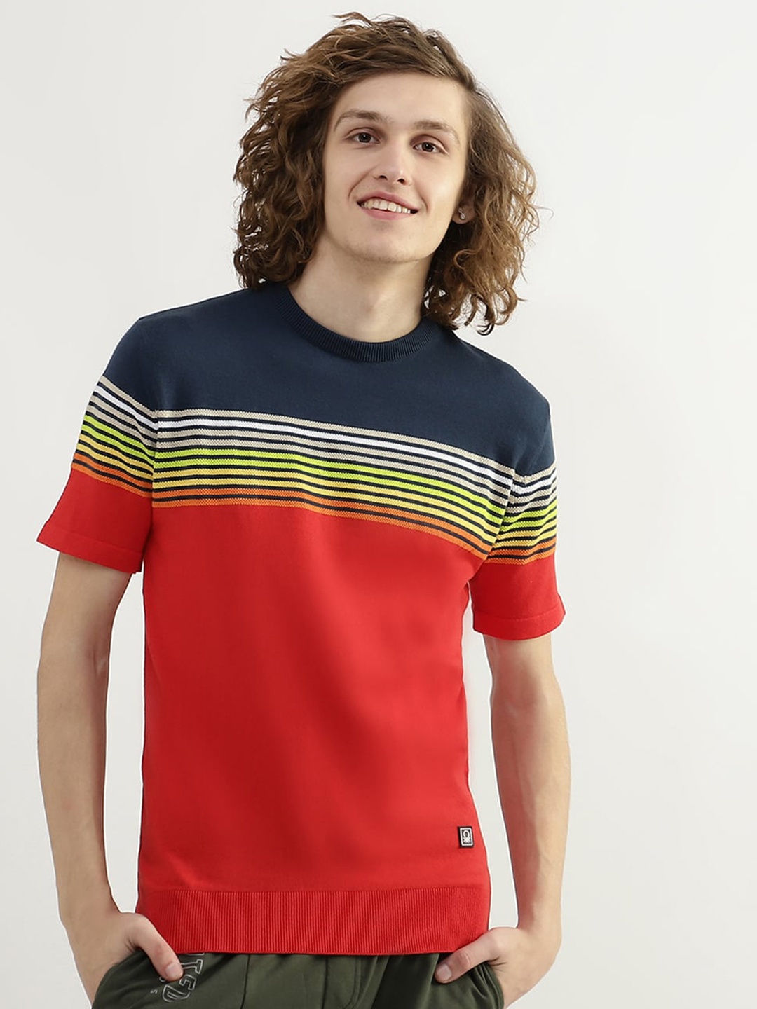 

United Colors of Benetton Men Cotton Striped T-shirt, Red