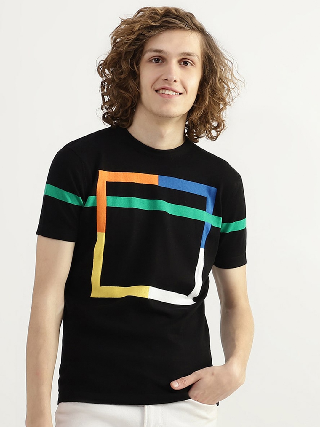 

United Colors of Benetton Men Printed Cotton T-shirt, Black
