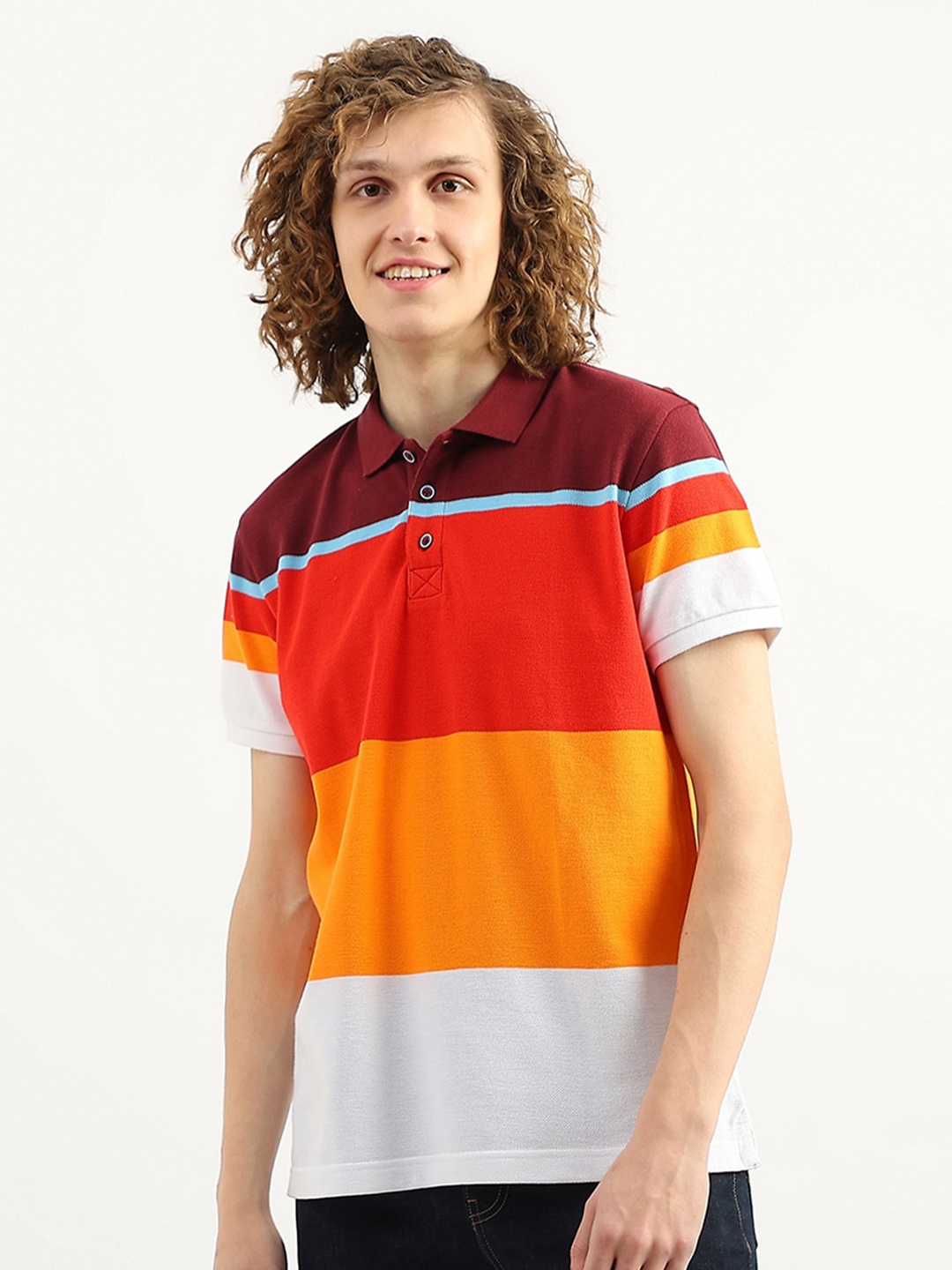 

United Colors of Benetton Men Colourblocked Cotton Polo Collar T-shirt, Maroon