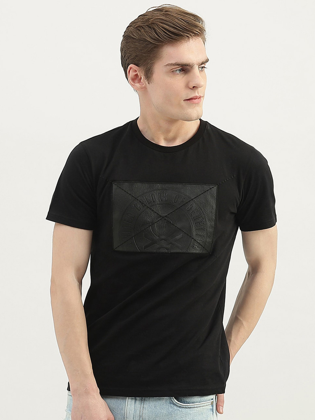 

United Colors of Benetton Men Printed Cotton T-shirt, Black