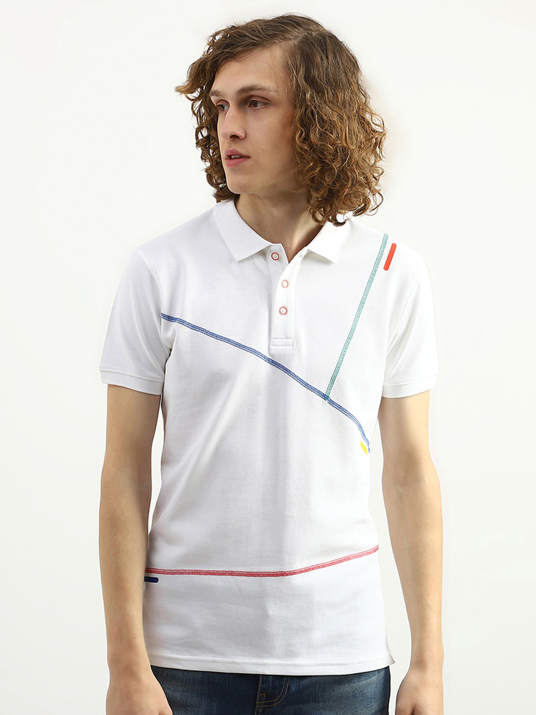 

United Colors of Benetton Men Polo Collar T-shirt, White