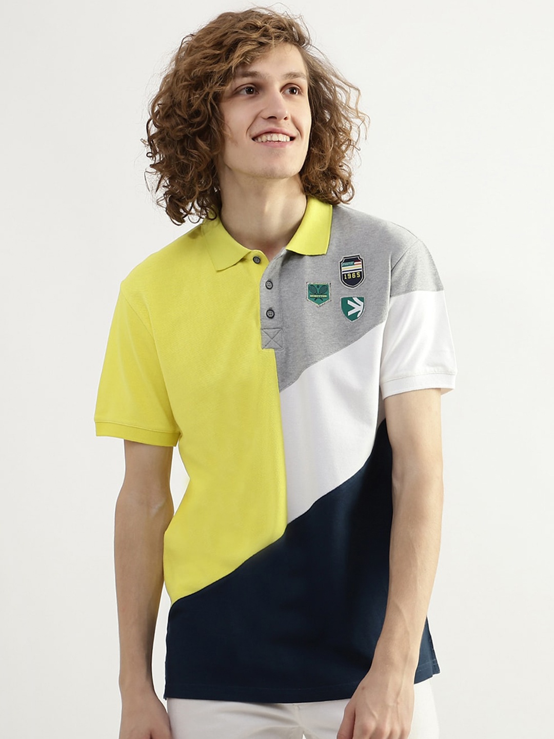 

United Colors of Benetton Men Colourblocked Polo Collar T-shirt, Yellow