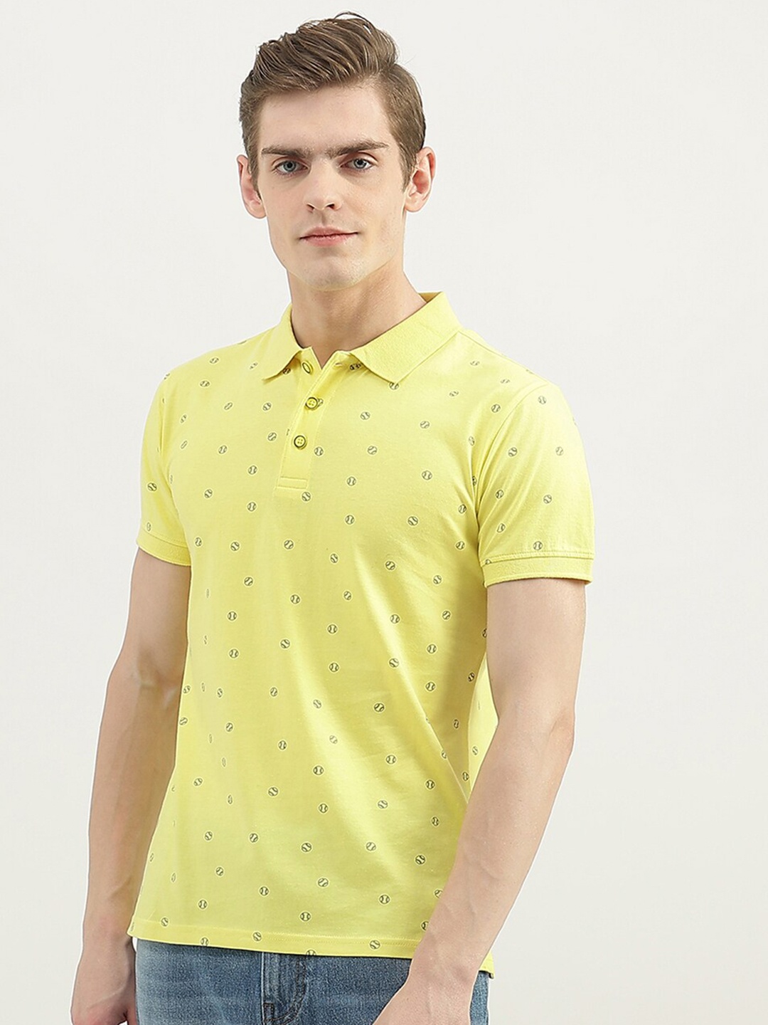 

United Colors of Benetton Men Printed Polo Collar Cotton T-shirt, Yellow