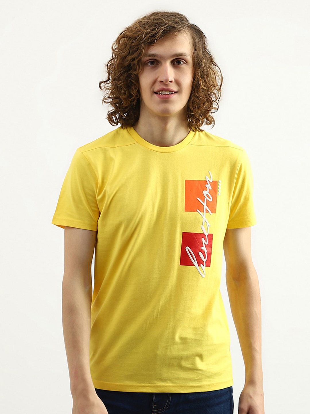 

United Colors of Benetton Men Typography Printed Cotton T-shirt, Yellow