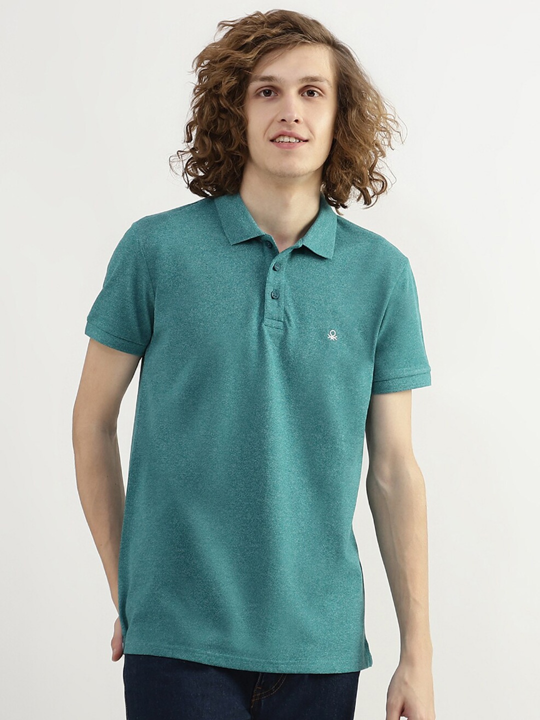 

United Colors of Benetton Men Cotton Polo Collar T-shirt, Teal