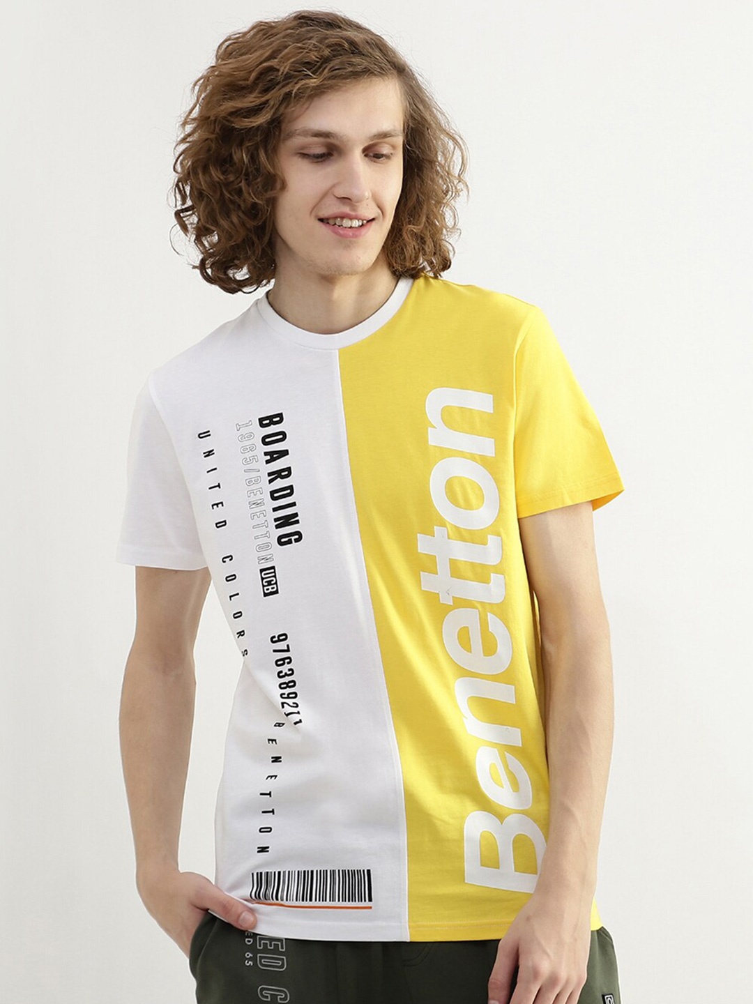 

United Colors of Benetton Men Colourblocked Cotton T-shirt, White