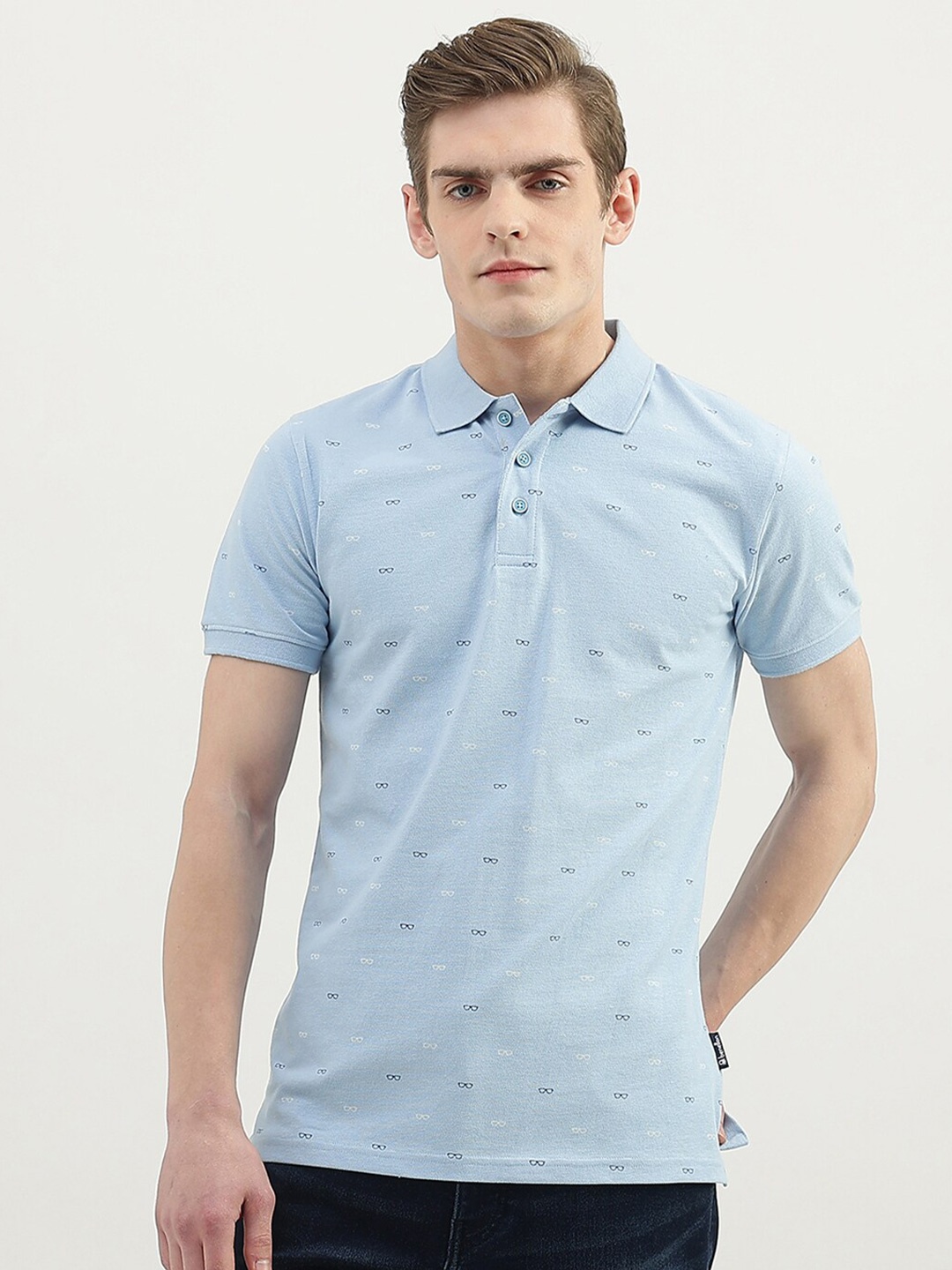 

United Colors of Benetton Men Printed Polo Collar Cotton T-shirt, Blue