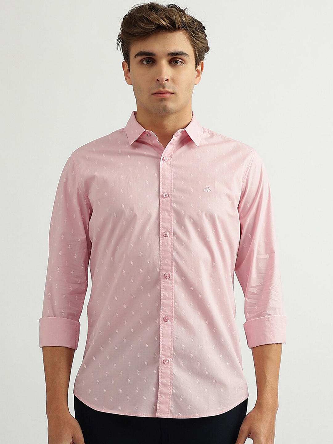 

United Colors of Benetton Men Slim Fit Printed Casual Cotton Shirt, Pink