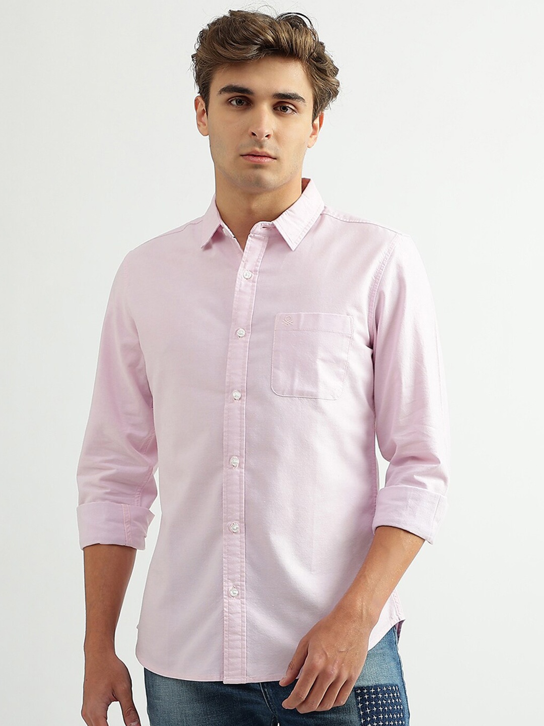 

United Colors of Benetton Men Slim Fit Casual Cotton Shirt, Pink