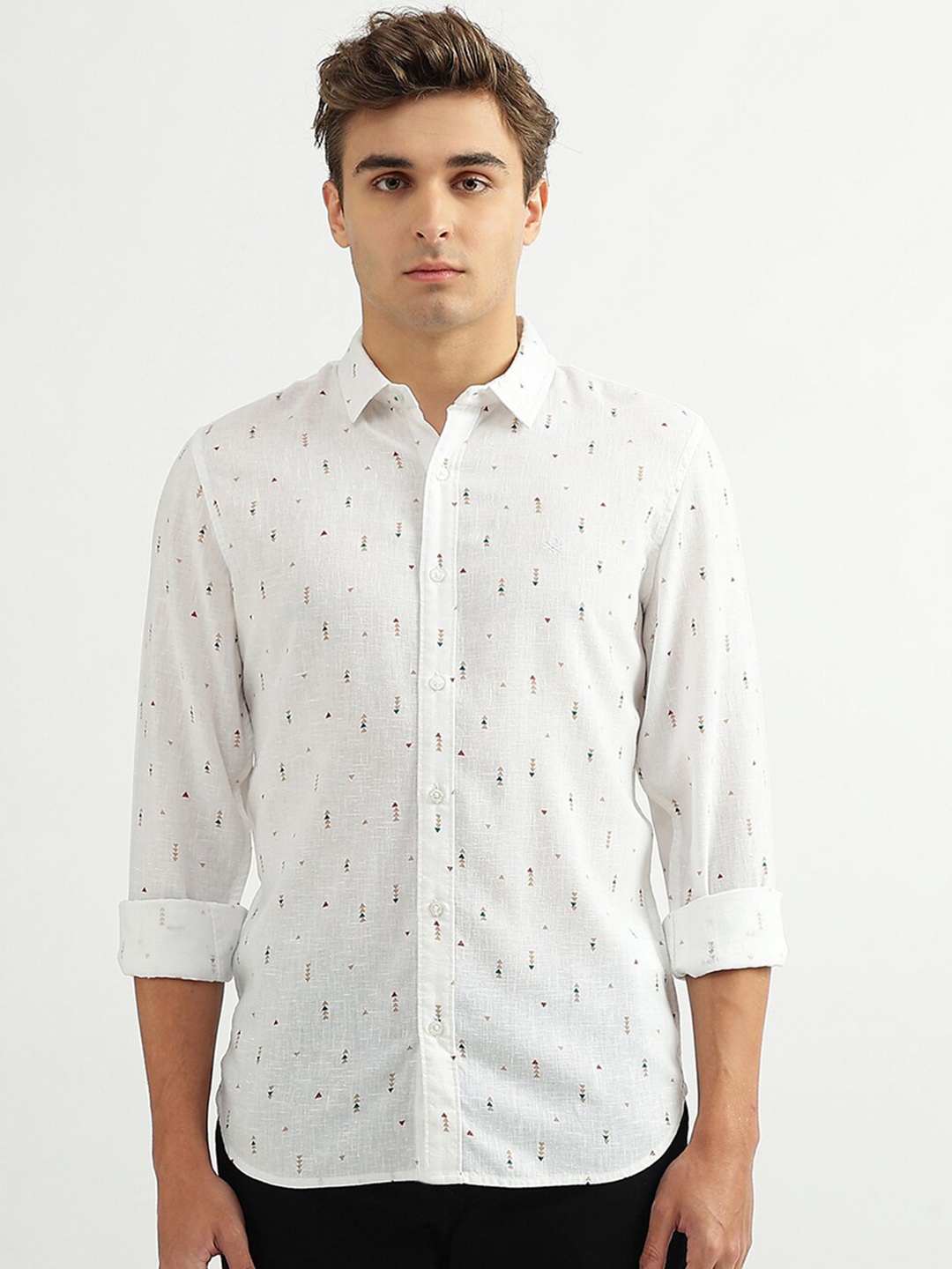

United Colors of Benetton Men Slim Fit Printed Casual Shirt, White