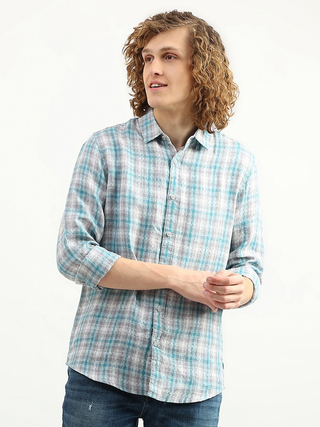 

United Colors of Benetton Men Tartan Checks Casual Shirt, Blue