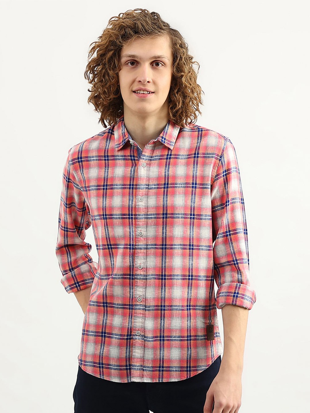 

United Colors of Benetton Men Cotton Tartan Checks Casual Shirt, Red