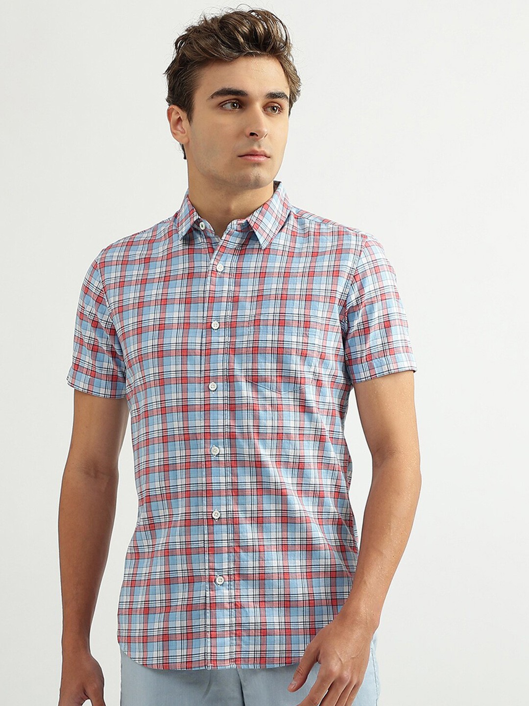

United Colors of Benetton Men Cotton Tartan Checks Casual Shirt, Blue