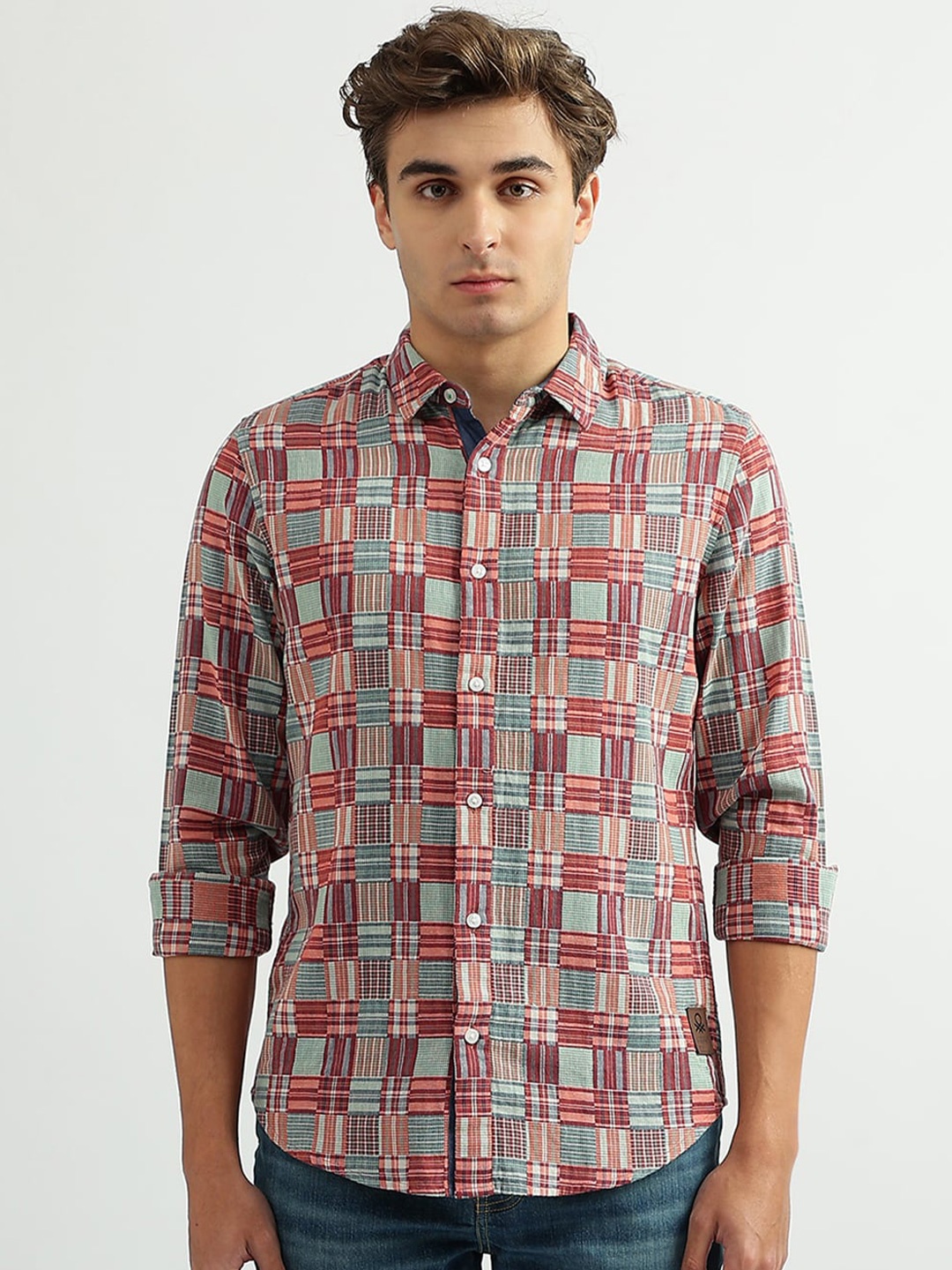 

United Colors of Benetton Men Cotton Checked Casual Shirt, Red