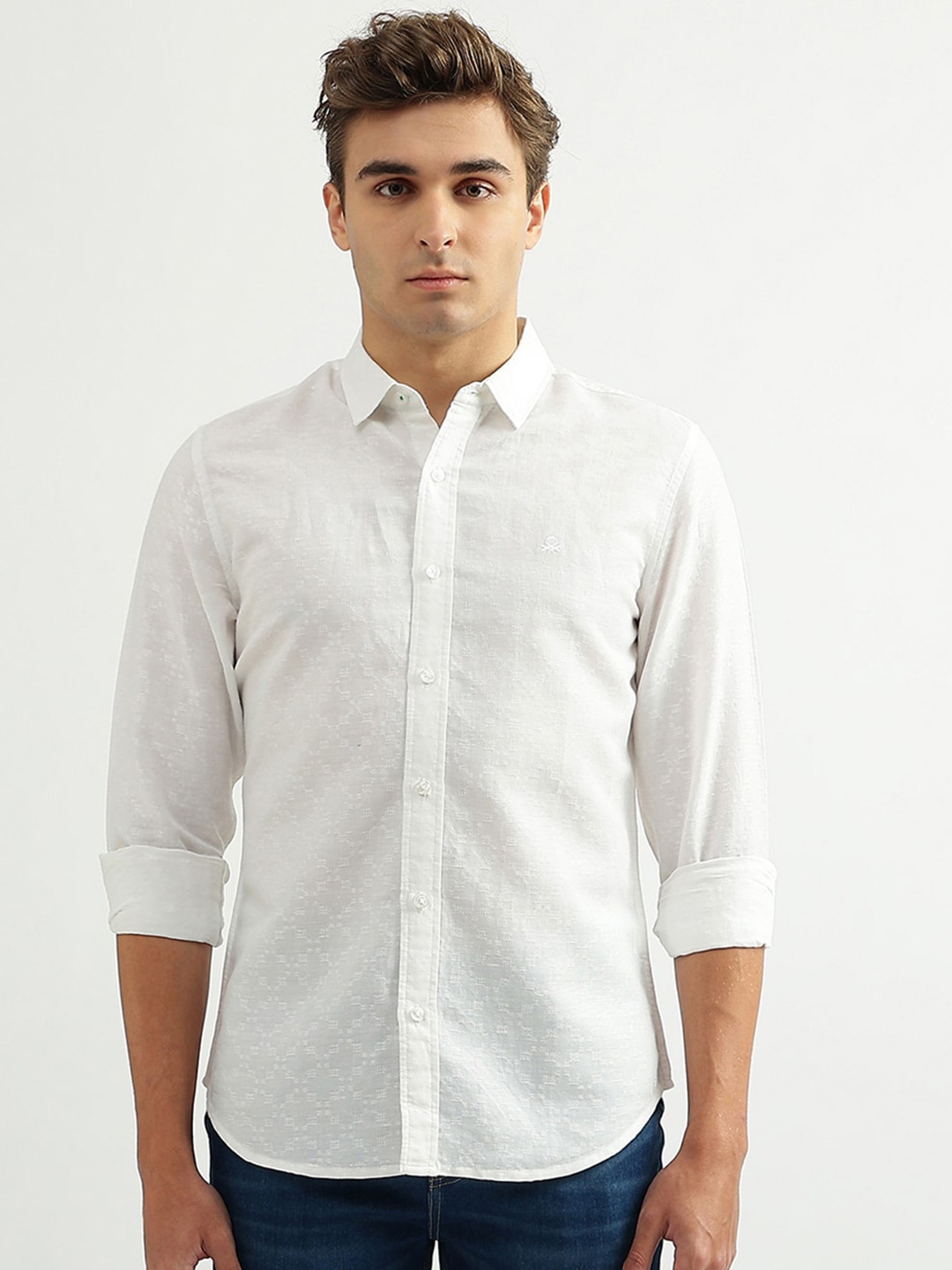 

United Colors of Benetton Men Slim Fit Casual Shirt, White