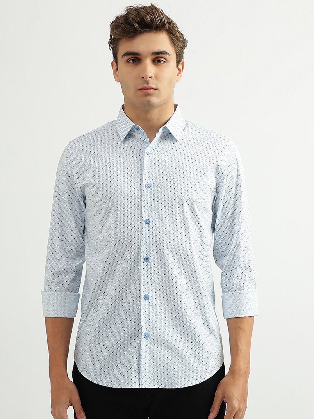 

United Colors of Benetton Men Slim Fit Printed Casual Cotton Shirt, Blue