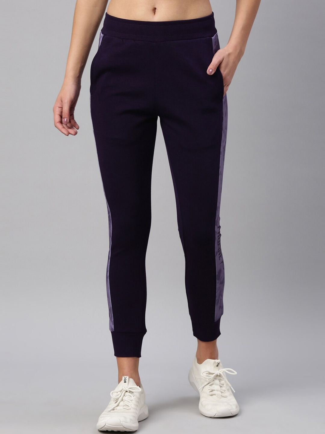 

Proline Active Women Panel Printed Training & Gym Anti-Microbial Cotton Joggers, Purple