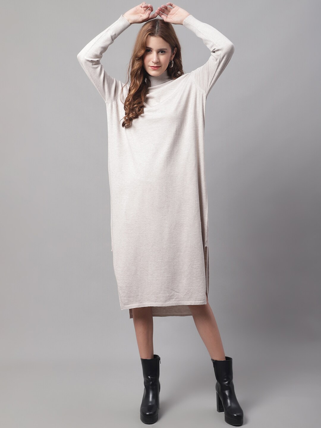 

NoBarr A-Line High-Neck Midi Dress, Cream