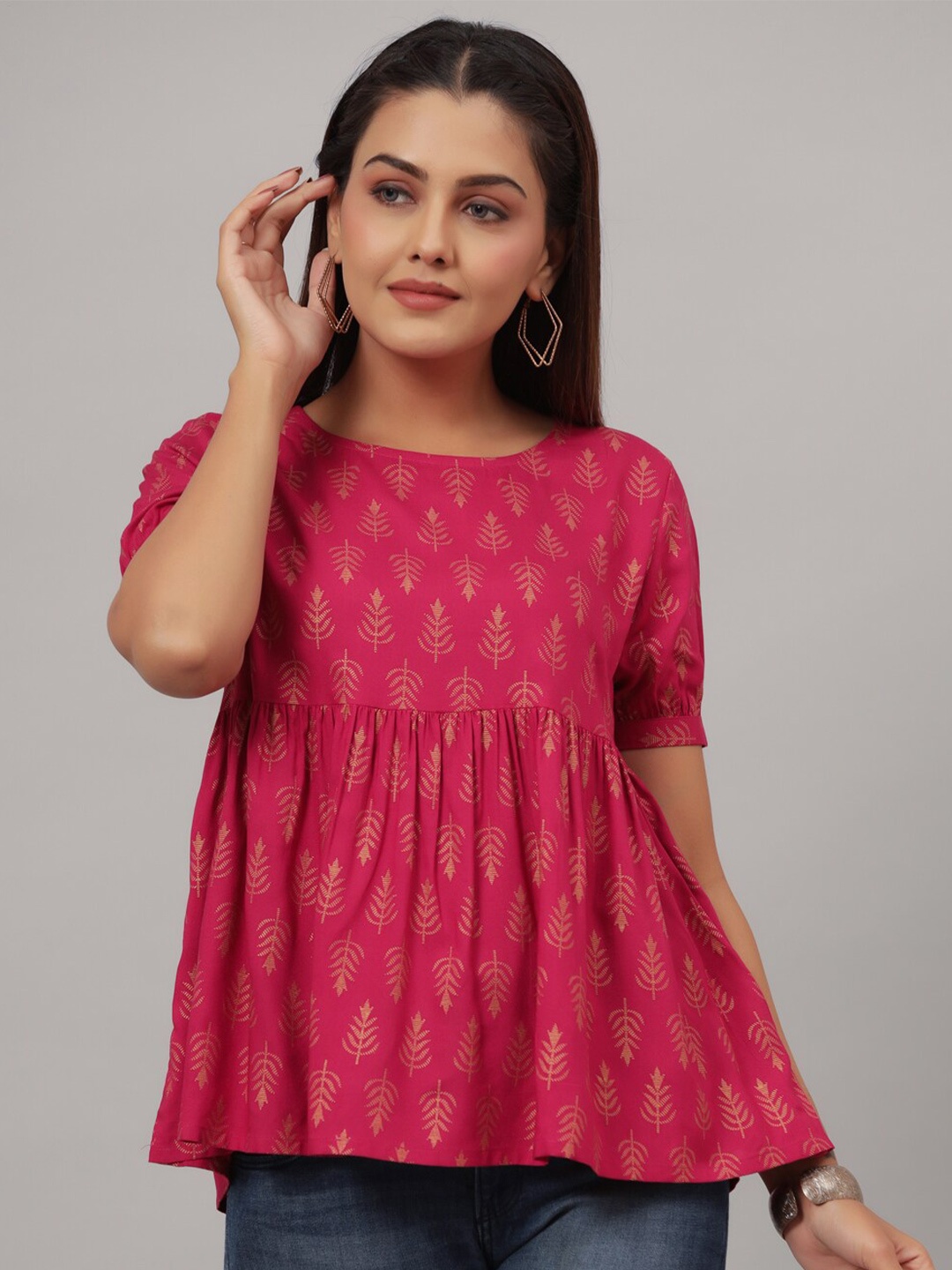 

CRAFTED FOR YOU Ethnic Print Empire Top, Maroon
