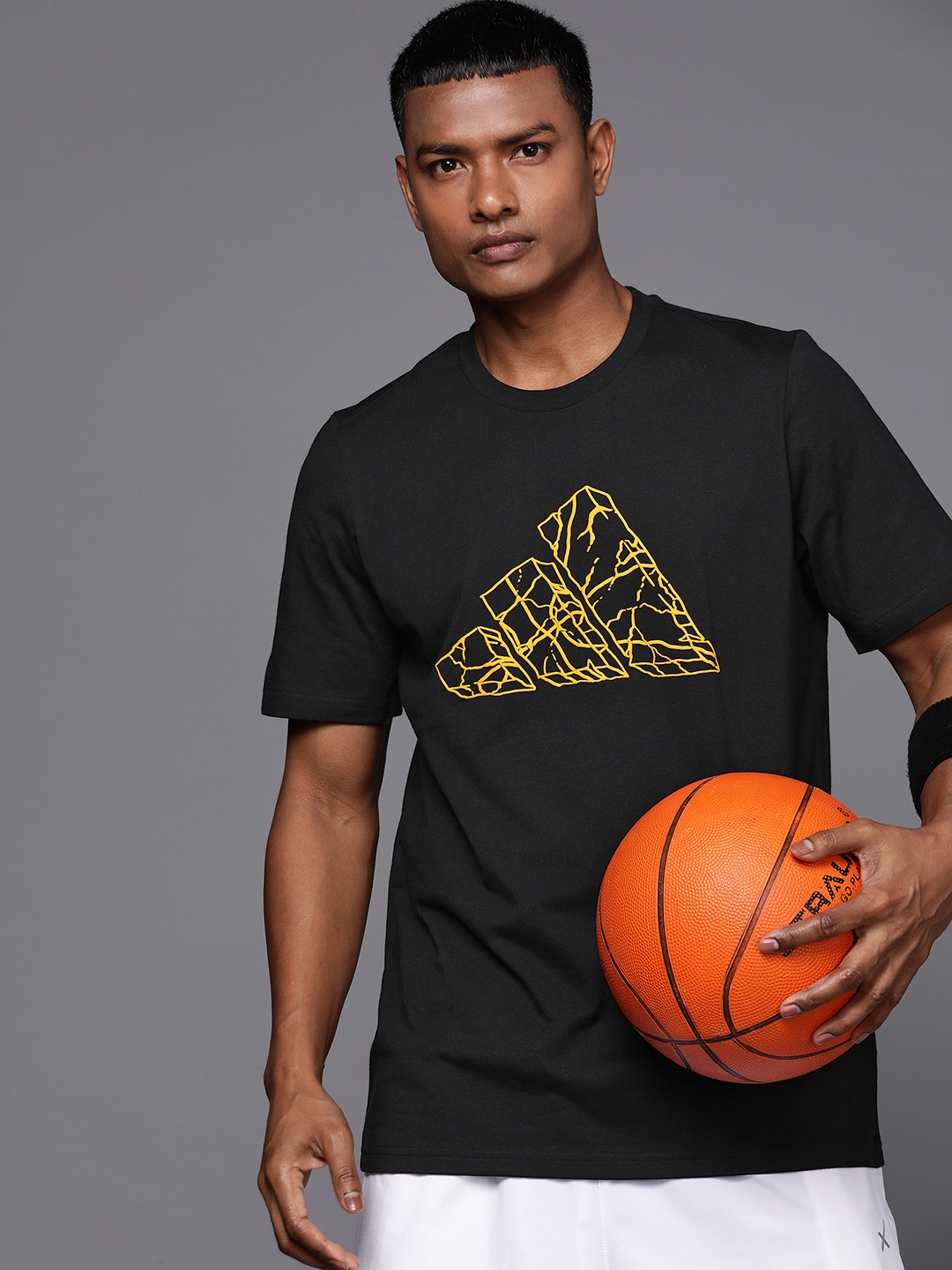 

ADIDAS Pass Rock Basketball Graphic Printed Pure Cotton T-shirt, Black