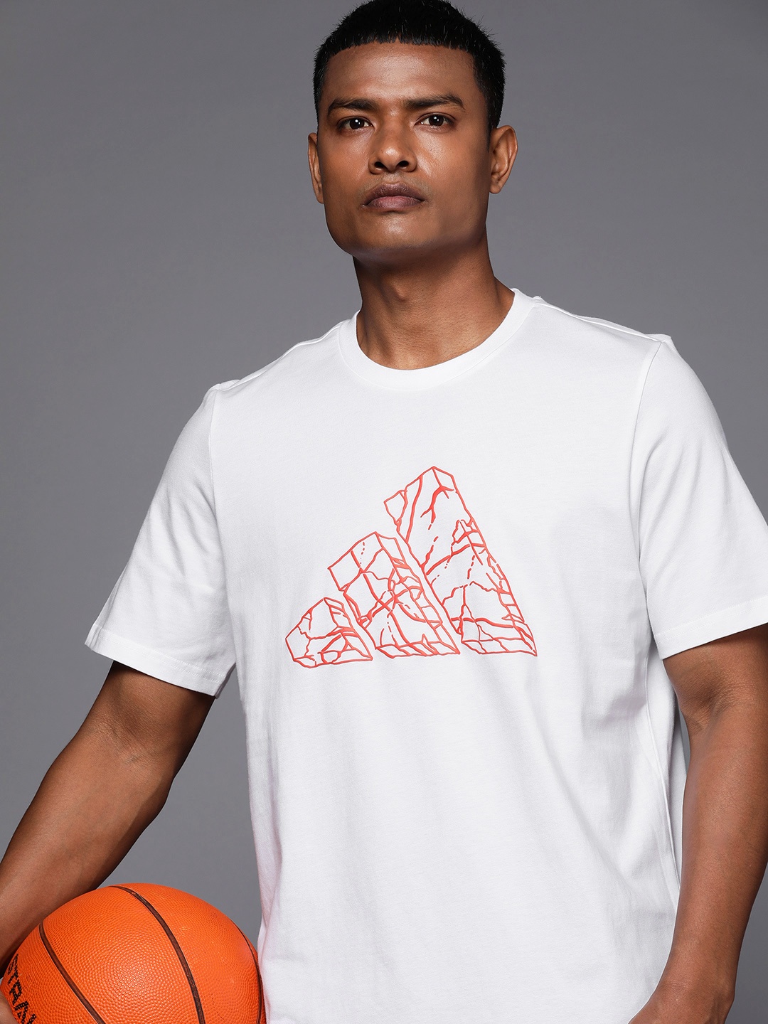 

ADIDAS Pass Rock Basketball Graphic Printed Pure Cotton T-shirt, White