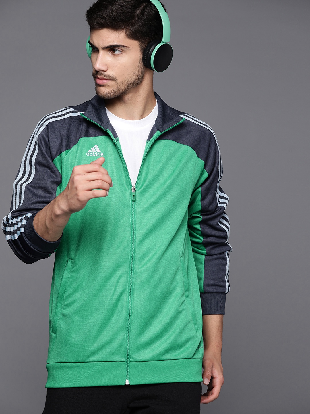 

ADIDAS Men Green Charcoal Colourblocked Sporty Jacket