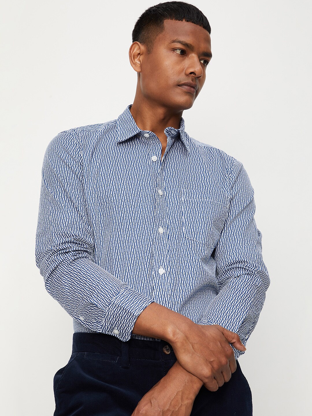 

max Men Striped Casual Cotton Shirt, Blue