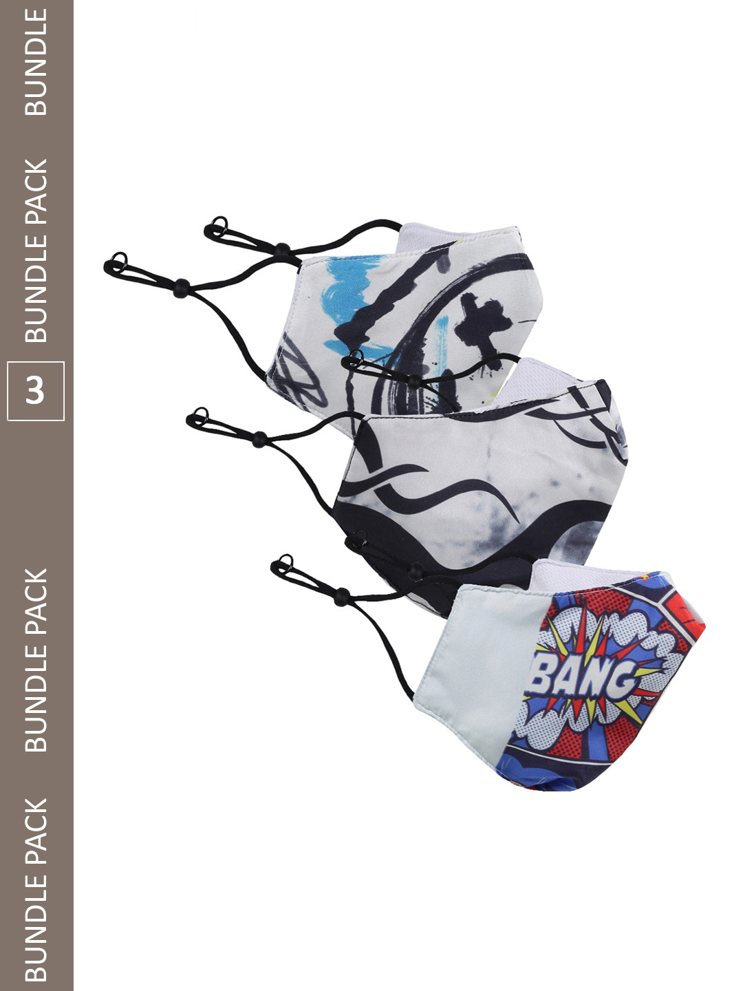

KULTPRIT Pack Of 3 Printed Cotton Protective Outdoor Masks, White