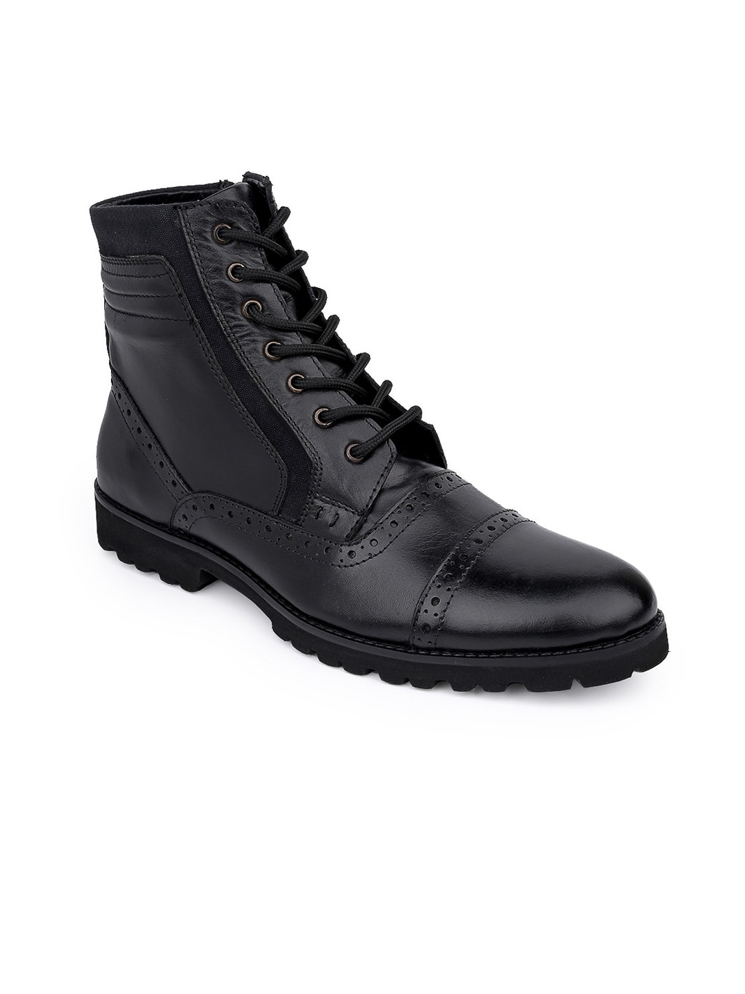 

LA BOTTE Men Leather Mid Top Round Toe Boots, Black