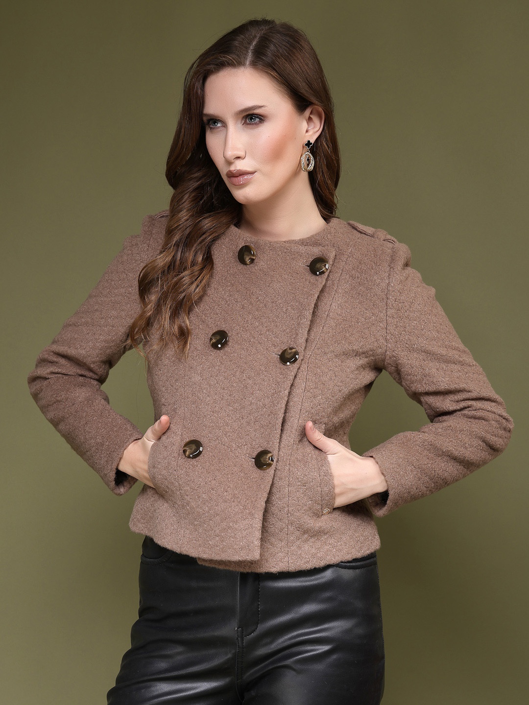 

Juelle Women Double-Breasted Pea Coat, Brown