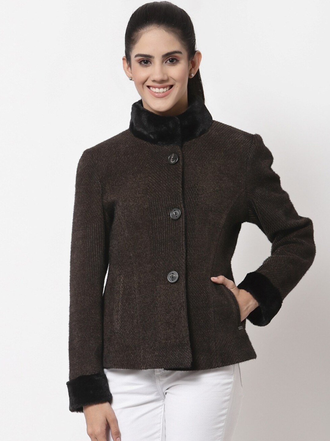 

Juelle Women Single Breasted Pea Coat, Brown