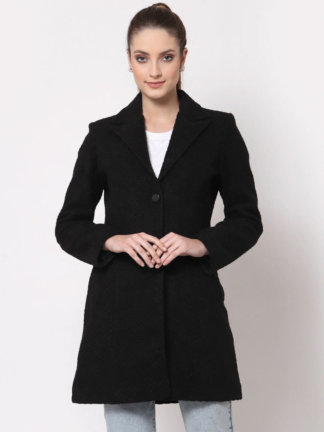 

Juelle Women Single-Breasted Over Coat, Black