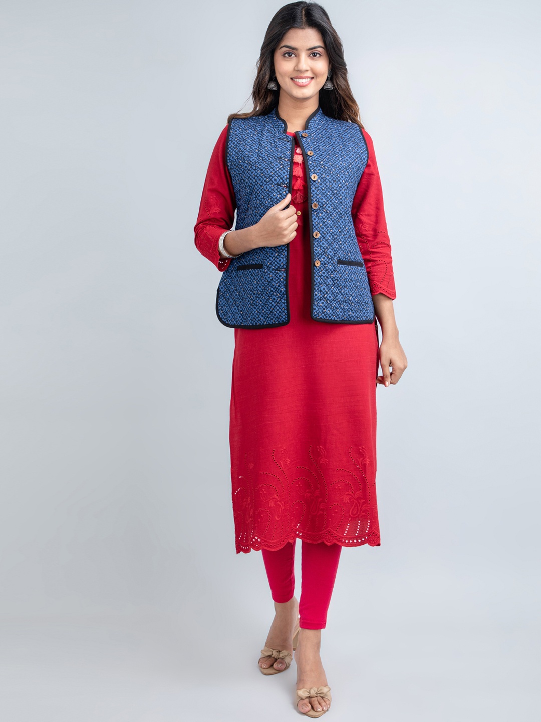 

fabGLOBAL Women Geometric Lightweight Crop Tailored Jacket, Navy blue