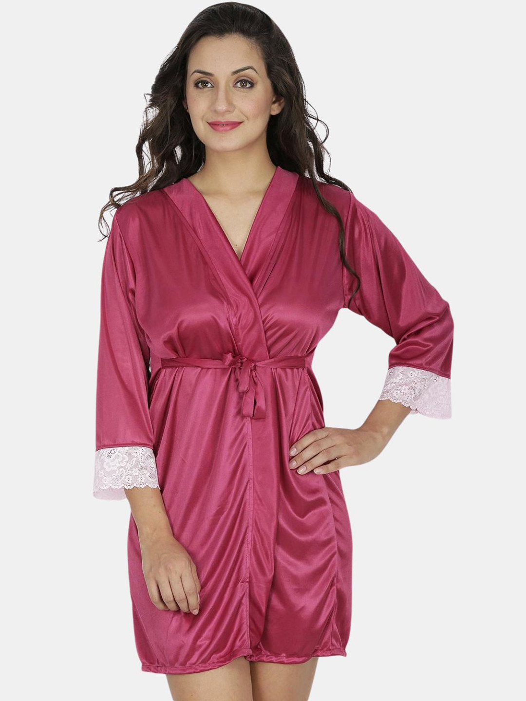 

Klamotten Women Satin Bath Mini Robe, Red