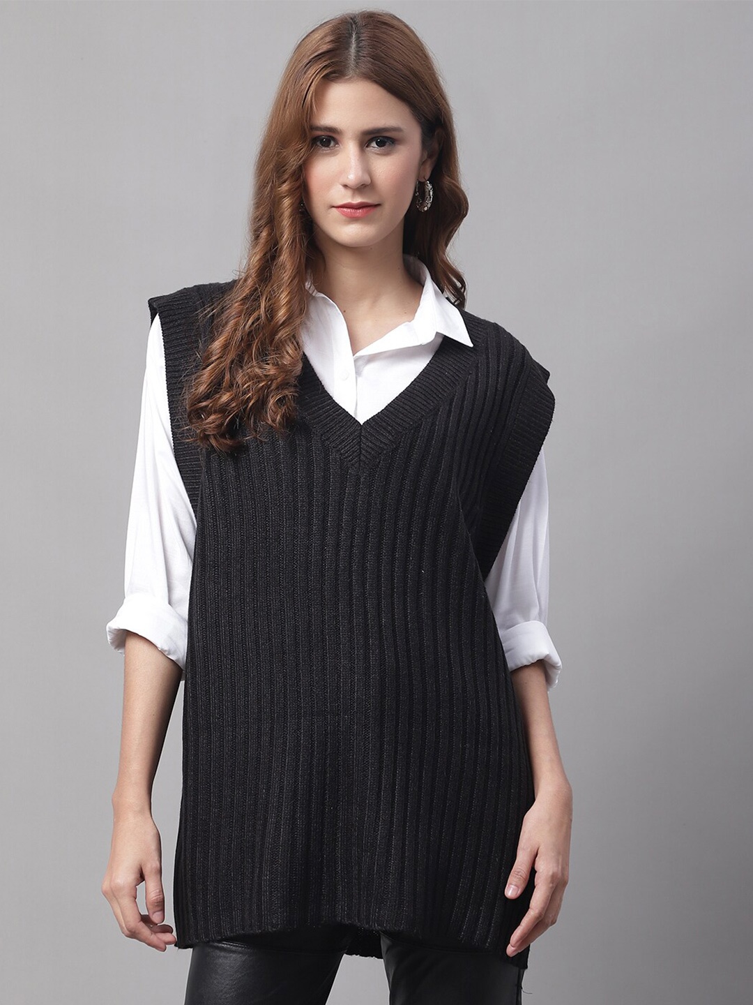 

NoBarr Women Acrylic Ribbed Sweater Vest, Black