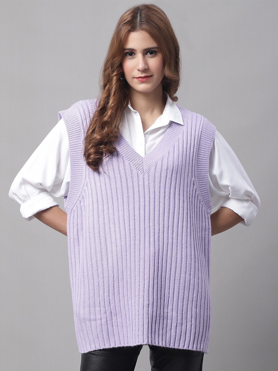 

NoBarr Women Ribbed Acrylic Sweater Vest, Lavender