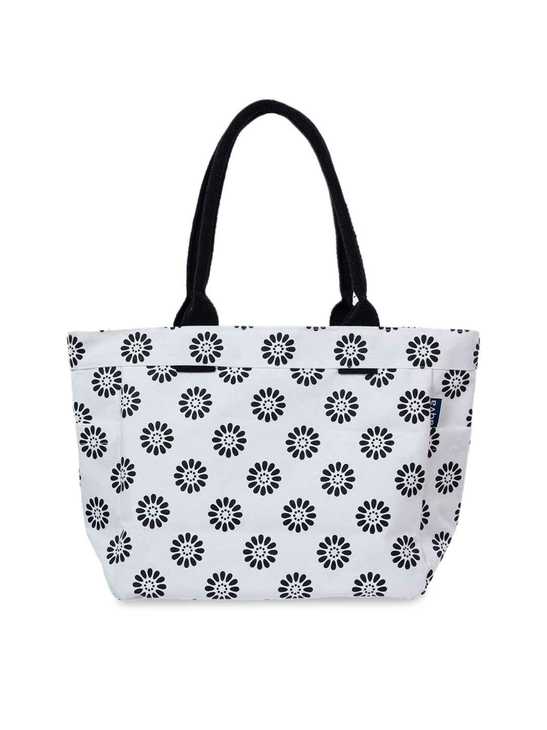 

AQVA Floral Printed Shopper Tote Bag with Cut Work, White