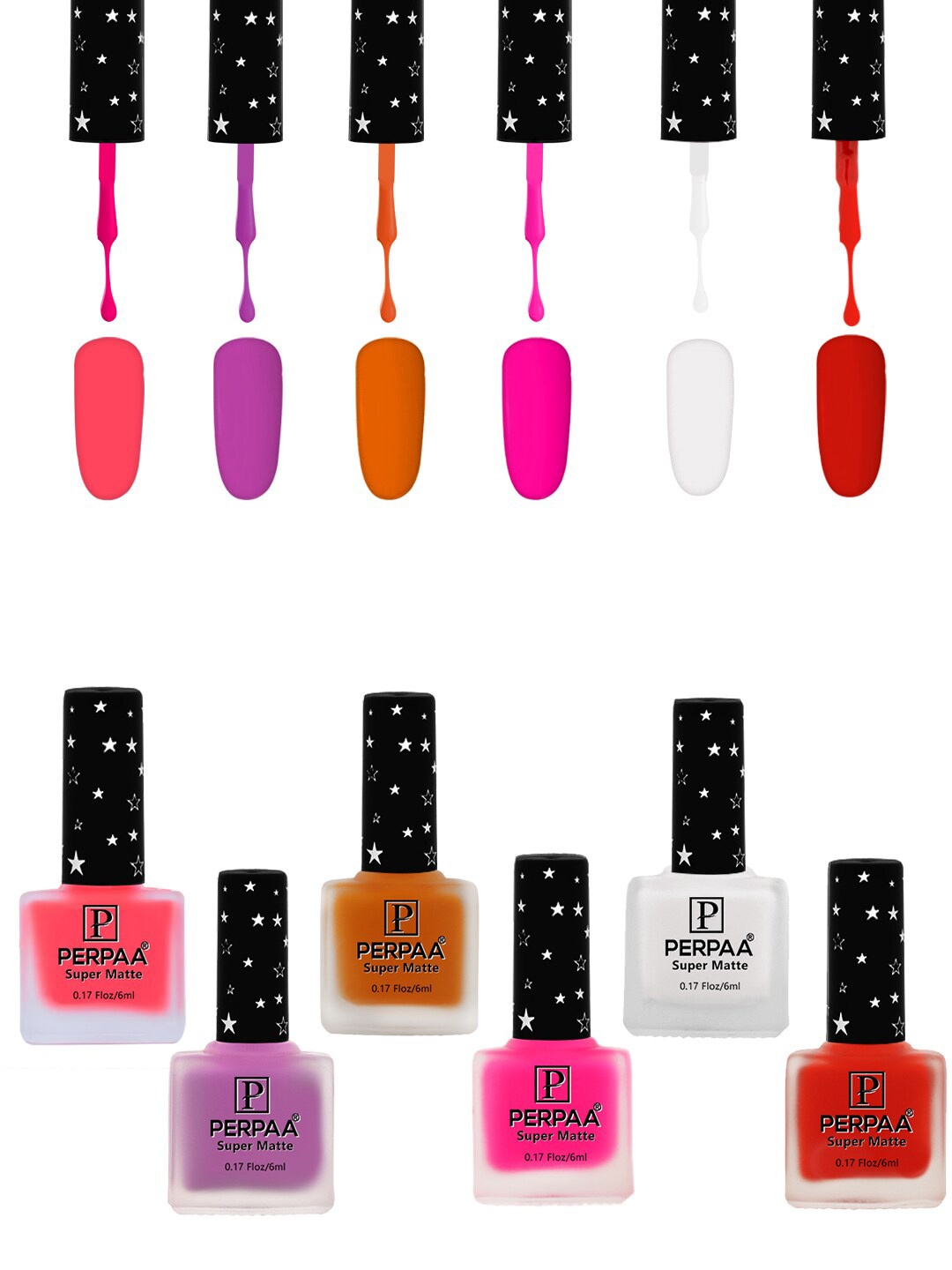 

PERPAA Set of 6 Super Matte Quick-Dry & Long Lasting Nail Polish - 6 ml Each, Pink