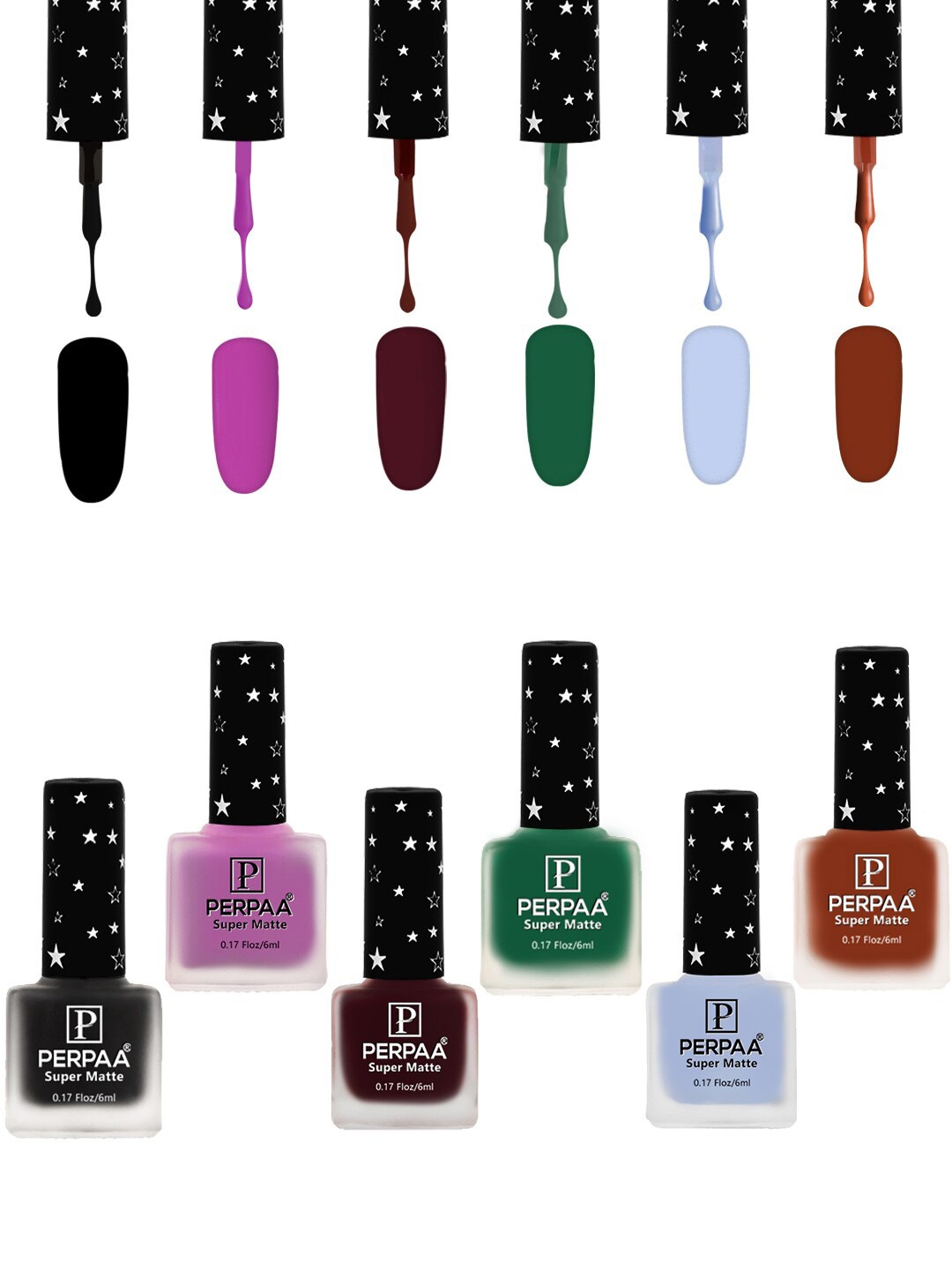 

PERPAA Set Of 6 Super Matte Gel Based Nail Polish - 6 ml Each, Multi