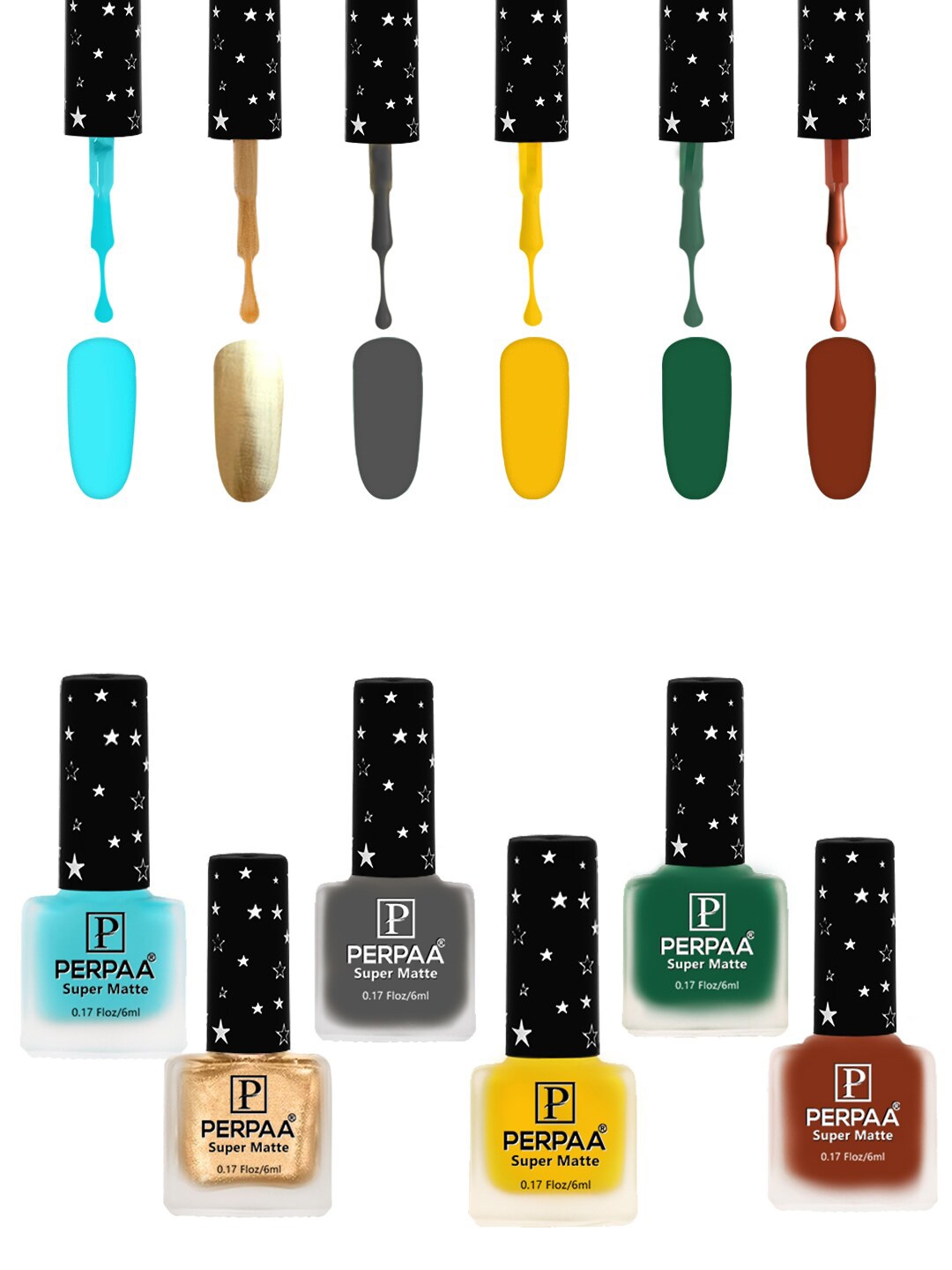 

PERPAA Set of 6 Super Matte Quick-Dry & Long Lasting Nail Polish - 6 ml Each, Blue