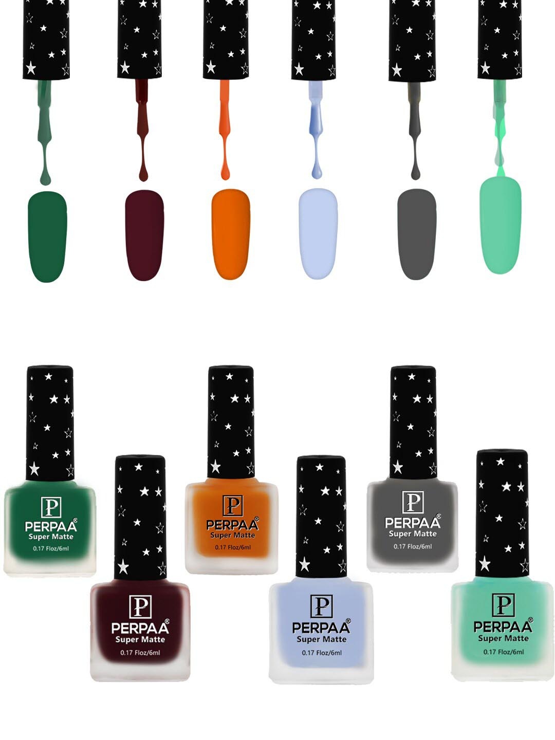 

PERPAA Set of 6 Super Matte Quick-Dry & Long Lasting Nail Polish - 6 ml Each, Green