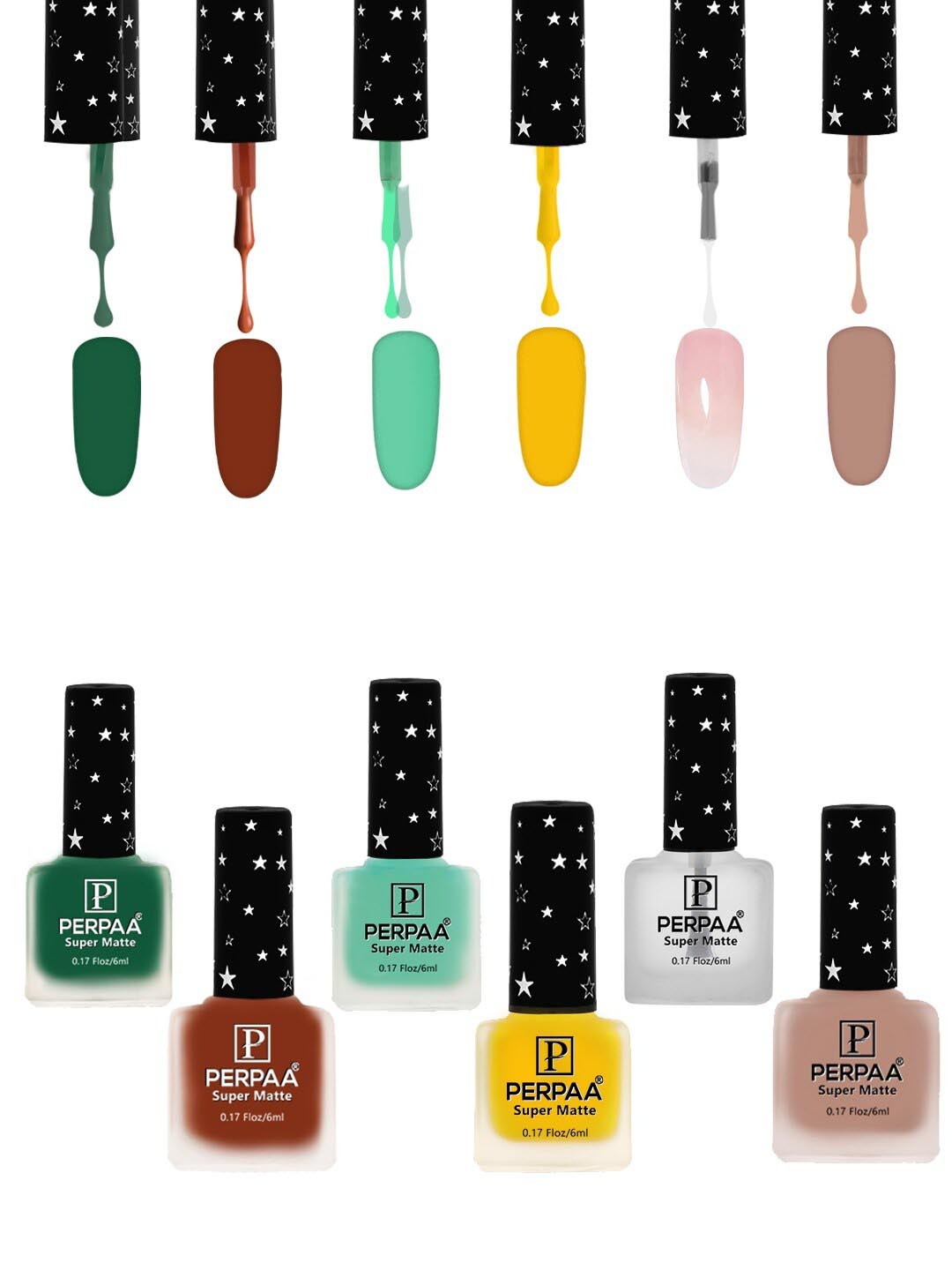 

PERPAA Set of 6 Super Matte Quick-Dry & Long Lasting Nail Polish - 6 ml Each, Green