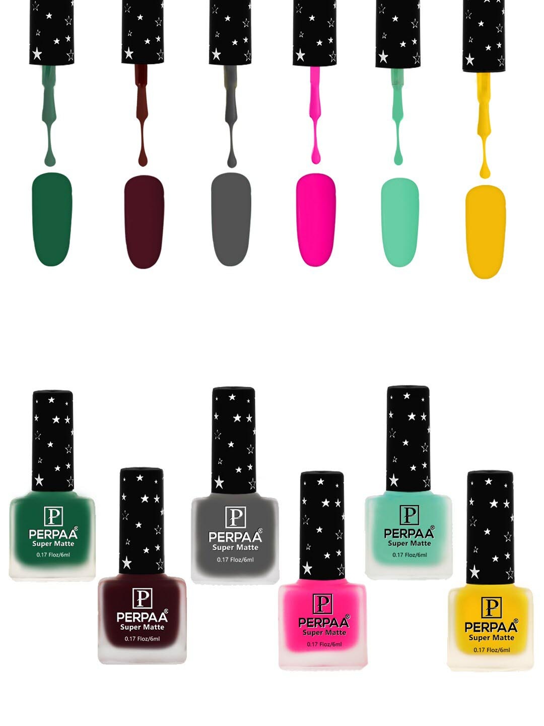 

PERPAA Set Of 6 Super Matte Gel Based Nail Polish - 6 ml Each, Multi