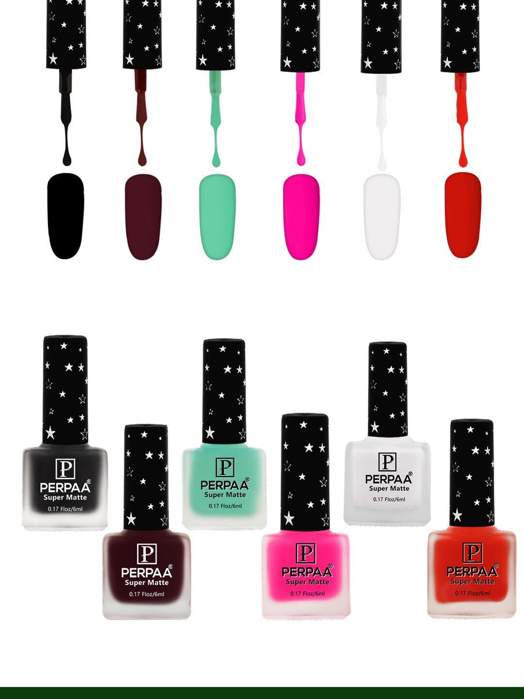 

PERPAA Set of 6 Super Matte Quick-Dry & Long Lasting Matte Nail Polish - 6 ml each, Multi