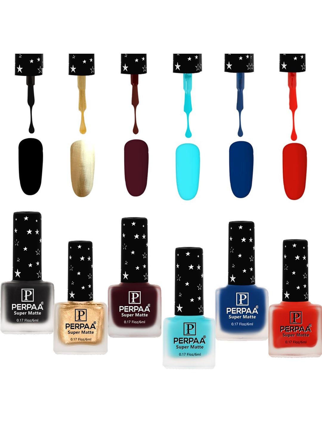 

PERPAA Set of 6 Super Matte Quick-Dry & Long Lasting Nail Polish - 6 ml Each, Blue