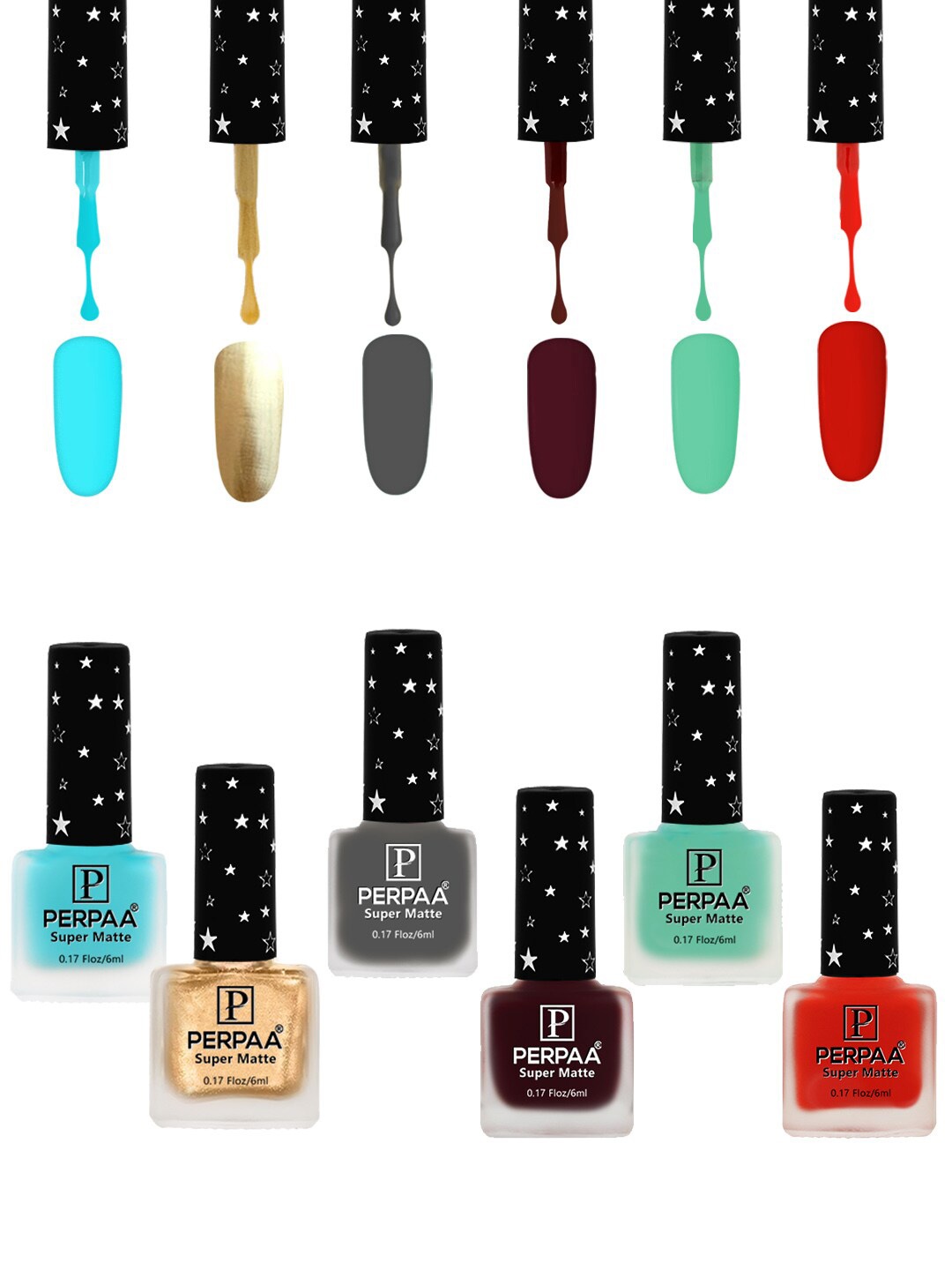 

PERPAA Set Of 6 Super Matte Gel Based Nail Polish - 6 ml Each, Multi