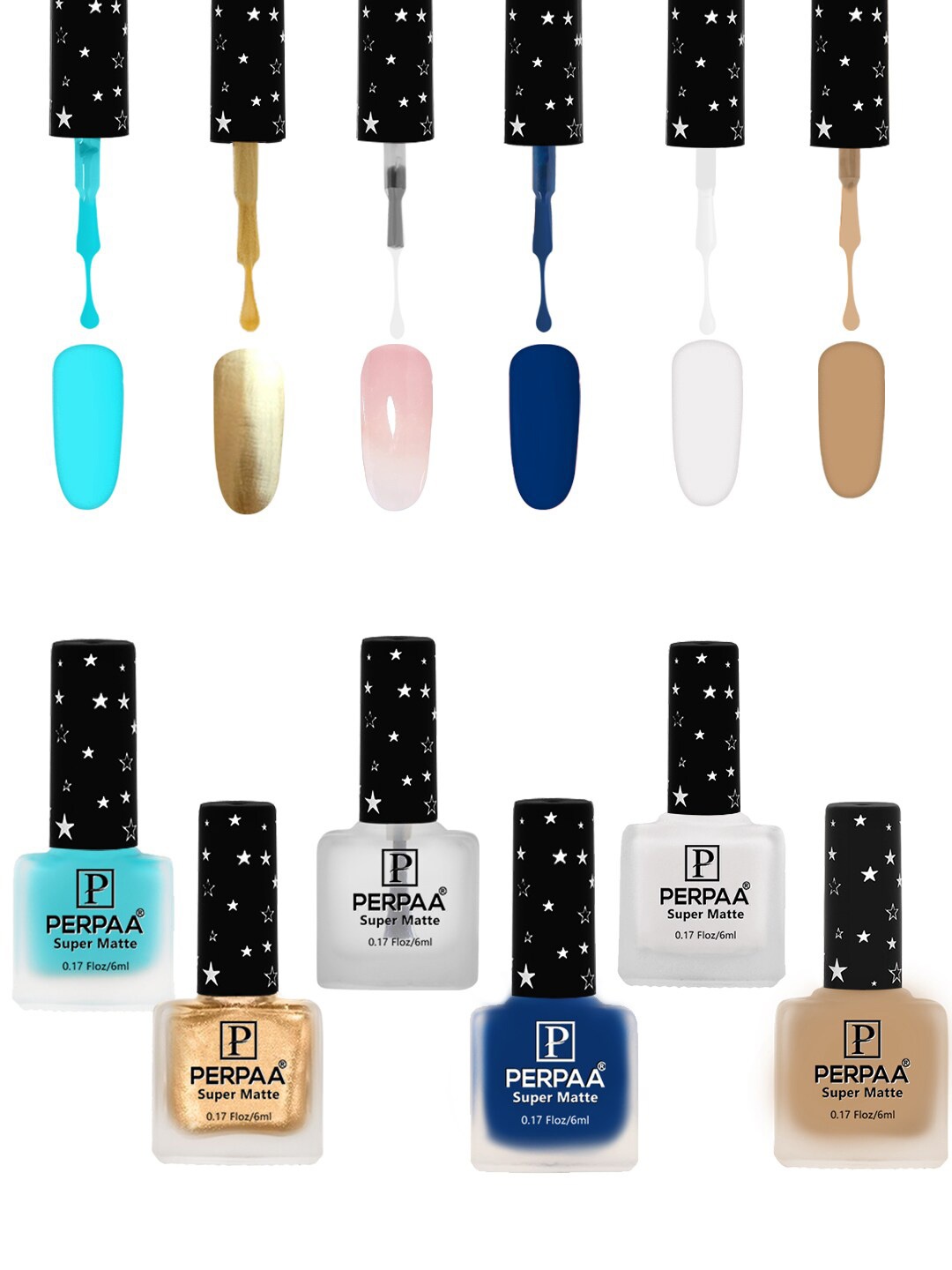 

PERPAA Set of 6 Super Matte Quick-Dry & Long Lasting Nail Polish - 6 ml Each, Blue