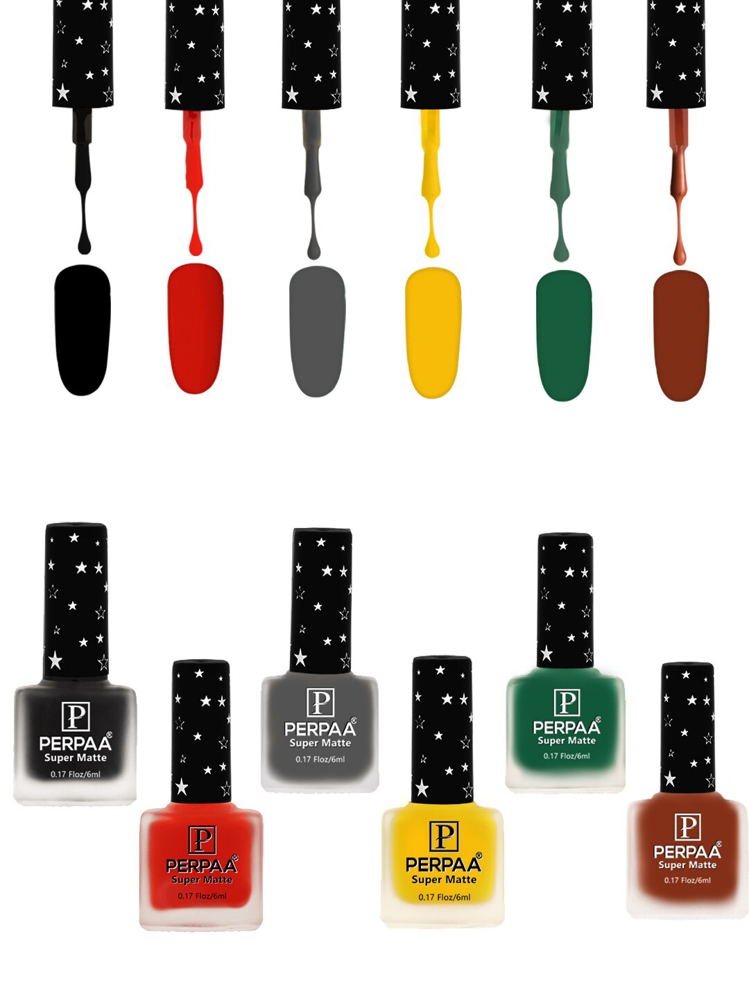

PERPAA Set of 6 Super Matte Quick-Dry & Long Lasting Nail Polish - 6 ml Each, Black