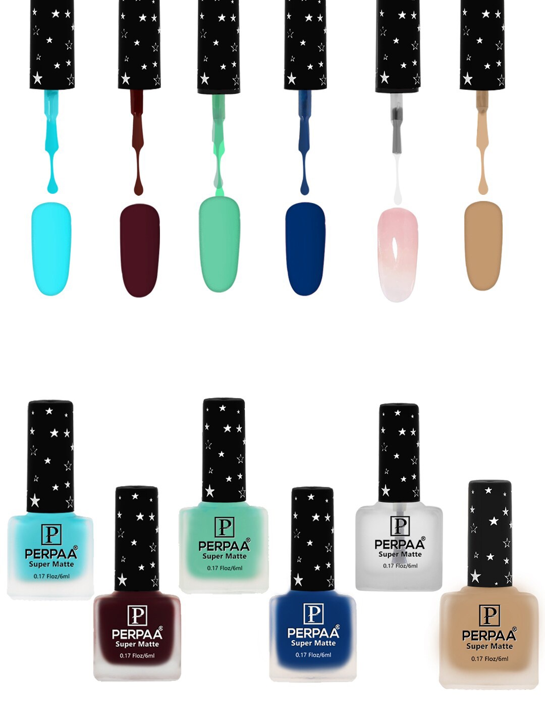 

PERPAA Set of 6 Super Matte Quick-Dry & Long Lasting Nail Polish - 6 ml Each, Blue